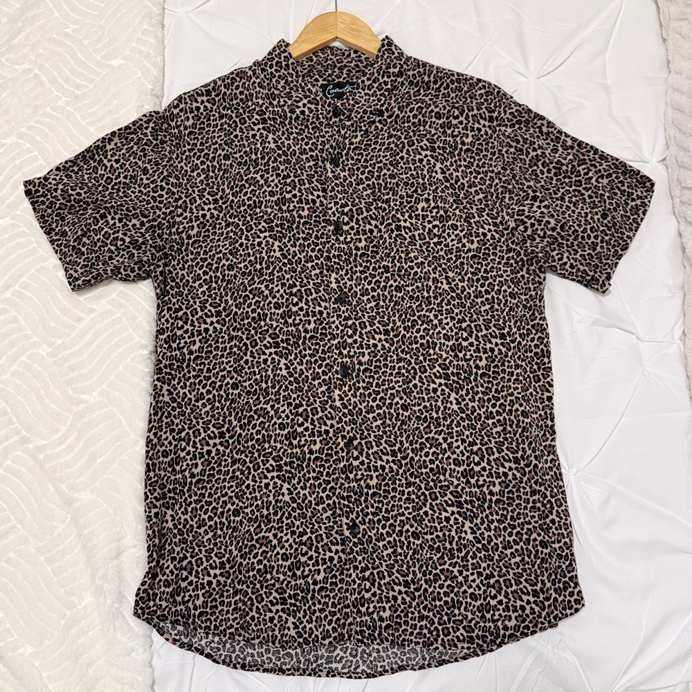 Men's Casual Leopard Print Button Down Shirt